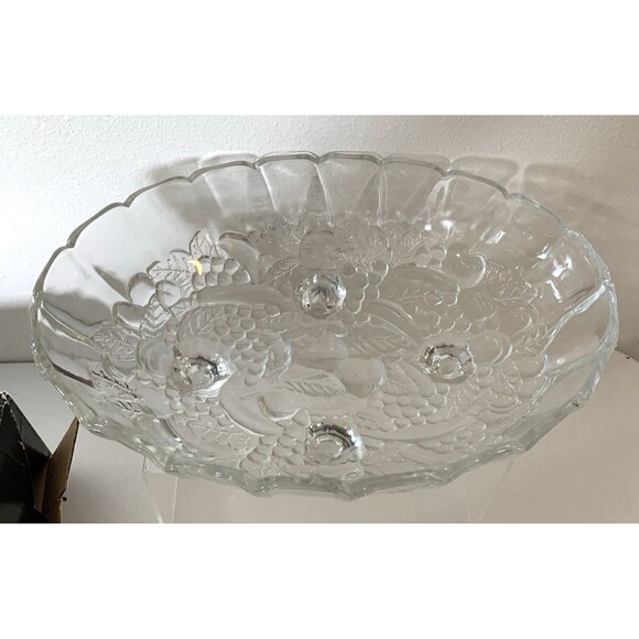 Indiana Glass Crystal Footed Fruit Bowl 8"x12" Oval Scalloped Original Box - Picture 5 of 7